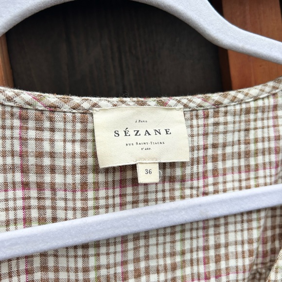 Sezane Short Sleeve Blouse - Brown and Cream - Picture 2 of 3